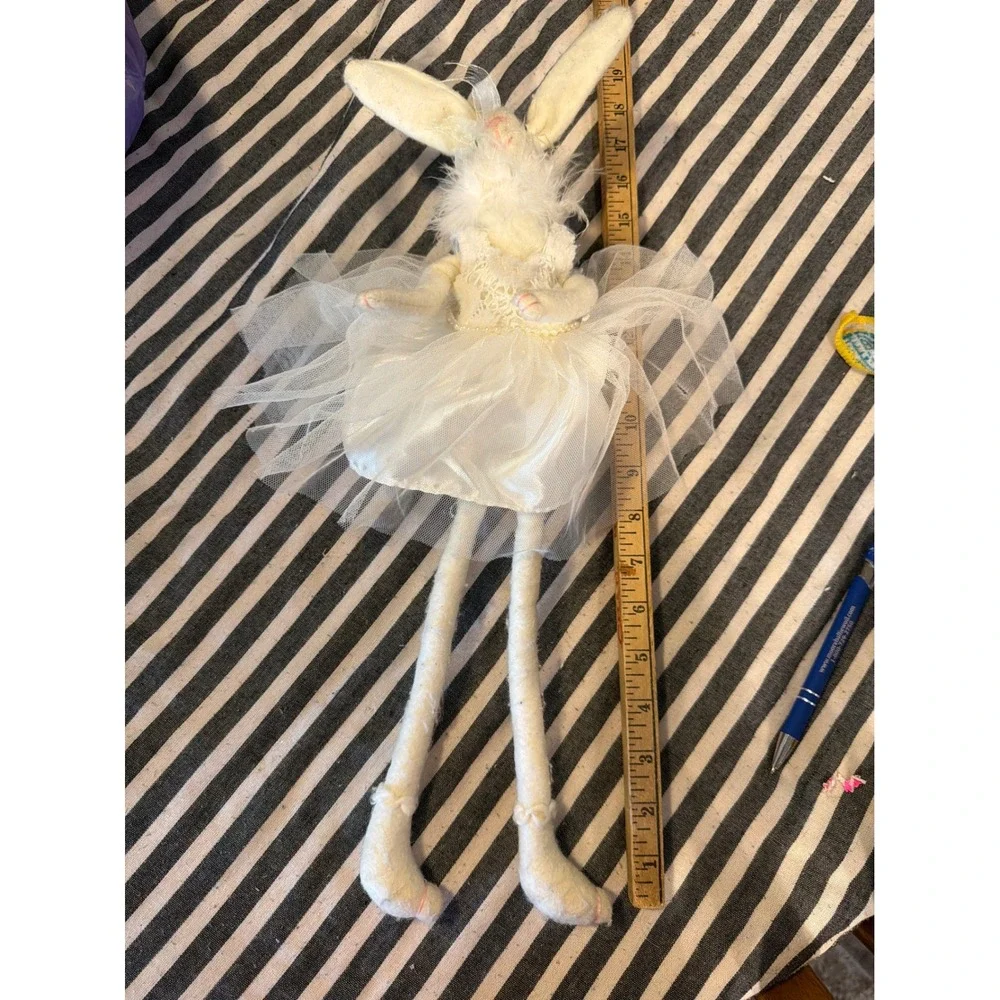 White Ballerina Bunny Doll Long Legged Rabbit Plush Tulle Tutu Lace 19in RN75343